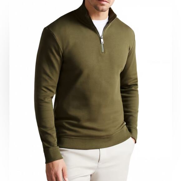 Ted Baker Antram Half Zip Funnel Neck Pullover Sweater in Khaki Green XXL NWT - Picture 1 of 11